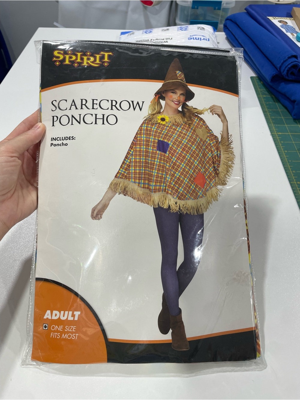 Spirit Scarecrow Poncho - Brown, Yellow, Blue Plaid